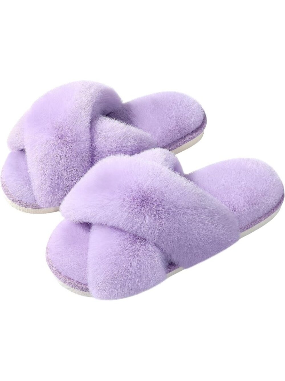 Womens Lavender Faux Fur Memory Foam Fuzzy House Slippers Soft Open-Toe Slippers